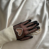 Short Tulle Gloves, "Heart" in Black