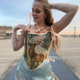 Lace-up Vintage Tapestry Corset Top, “Stag” Pattern