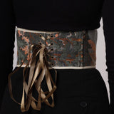Vintage Tapestry Back Lace-up Corset Belt, “Sunrise in Mountains” pattern