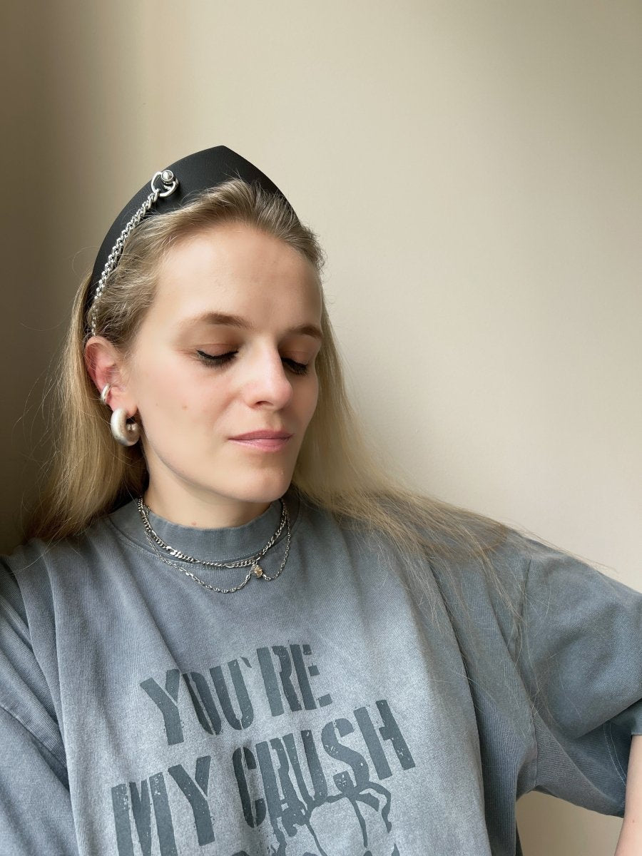Pointed Tiara Headband with Massive Chain, Dark Chocolate - Stashe