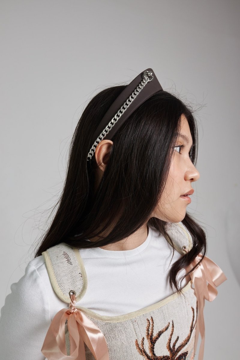 Pointed Tiara Headband with Massive Chain, Dark Chocolate - Stashe