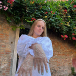Short Gloves, "Moon & Snake" in White - Stashe