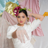Bead Embroidered Tulle Gloves, "Moon" Print - Stashe