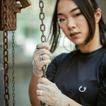 Bead Embroidered Tulle Gloves, "Moon" Print - Stashe