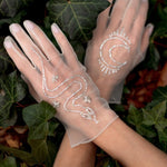 Bead Embroidered Tulle Gloves, "Moon" Print - Stashe