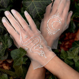 Bead Embroidered Tulle Gloves, "Moon" Print - Stashe