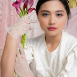 Bead Embroidered Tulle Gloves, "Moon" Print - Stashe
