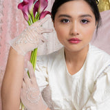 Bead Embroidered Tulle Gloves, "Moon" Print - Stashe