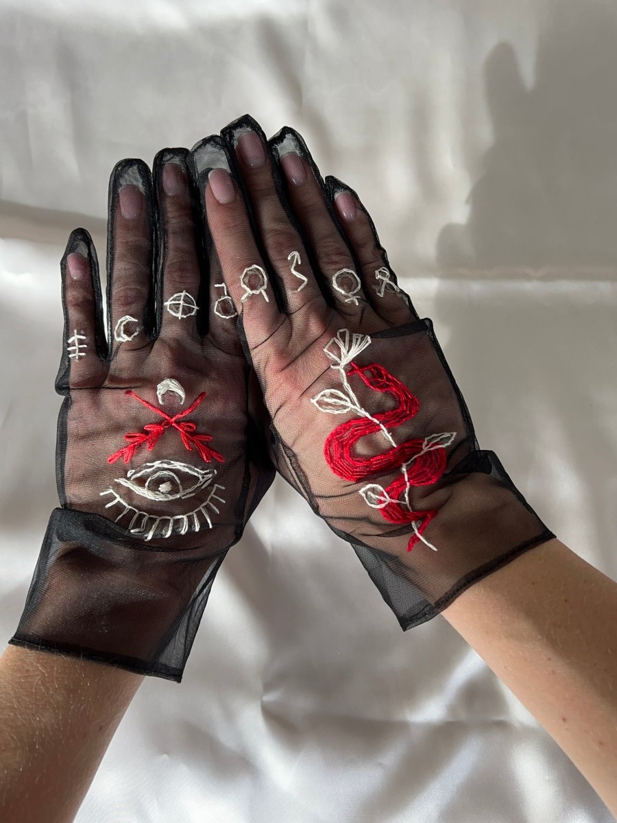 Tarot Print Tulle Gloves, Fashion Gloves