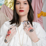 Embroidered Tulle Gloves, "Tarot" in White - Stashe