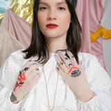 Embroidered Tulle Gloves, "Tarot" in White - Stashe