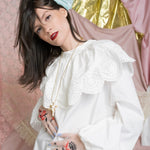 Embroidered Tulle Gloves, "Tarot" in White - Stashe