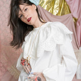 Embroidered Tulle Gloves, "Tarot" in White - Stashe