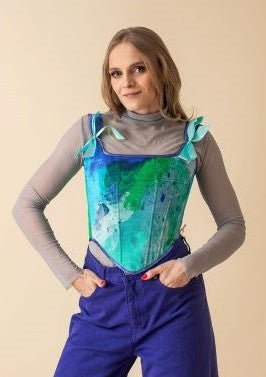 Lace - up Corset Top, Tie - Dye "Baltic" Print - Stashe