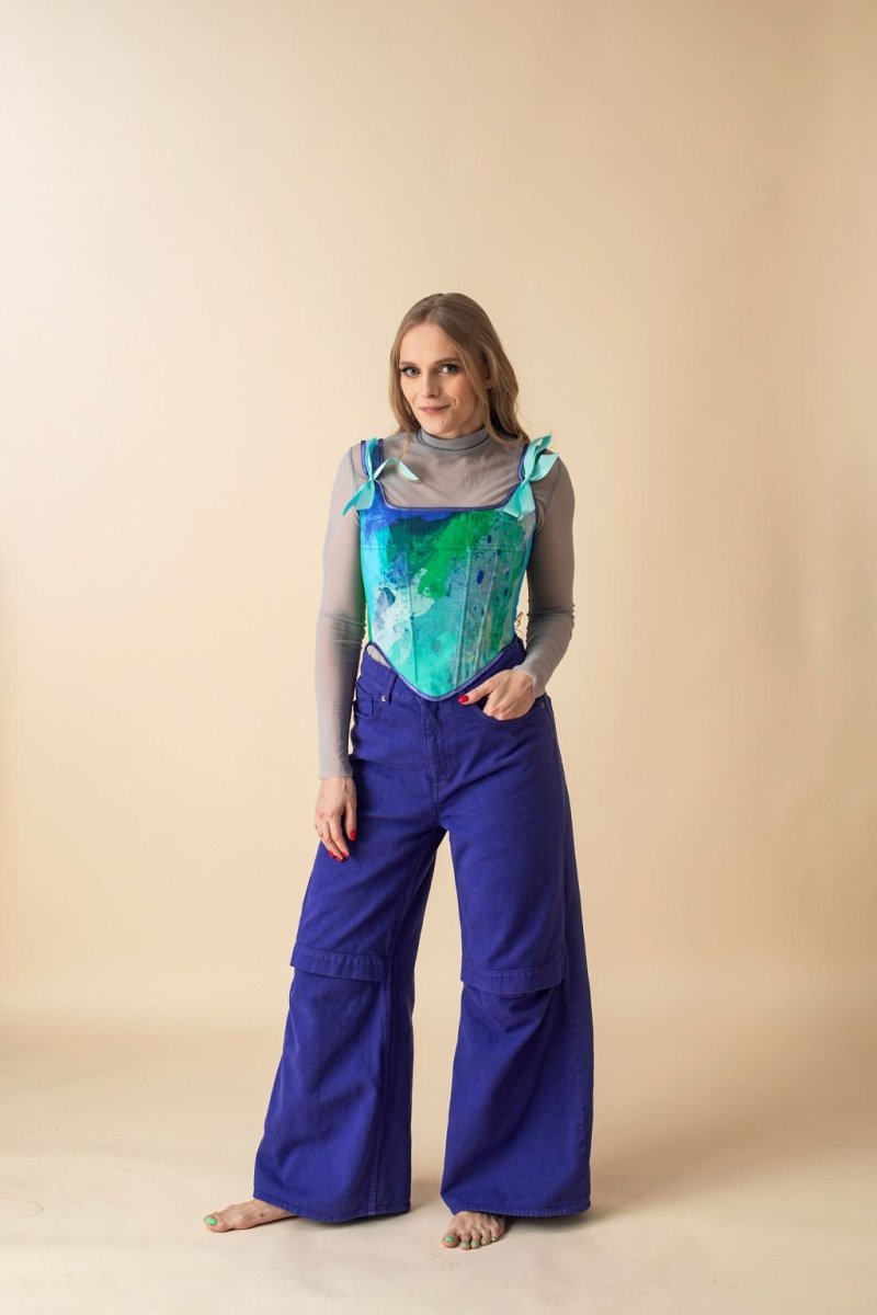 Lace - up Corset Top, Tie - Dye "Baltic" Print - Stashe