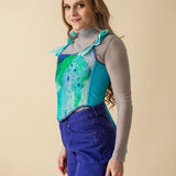 Lace - up Corset Top, Tie - Dye "Baltic" Print - Stashe