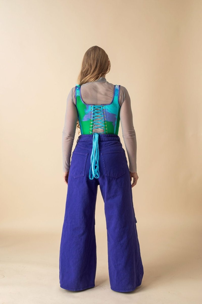 Lace - up Corset Top, Tie - Dye "Baltic" Print - Stashe