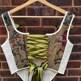 Lace-up Vintage Tapestry Corset Top, "Sitting Boy” Print, Size S-M (US 4-8) - Stashe