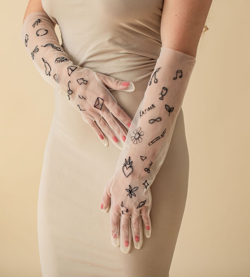 "Tattoo" Long Tulle Gloves - Stashe
