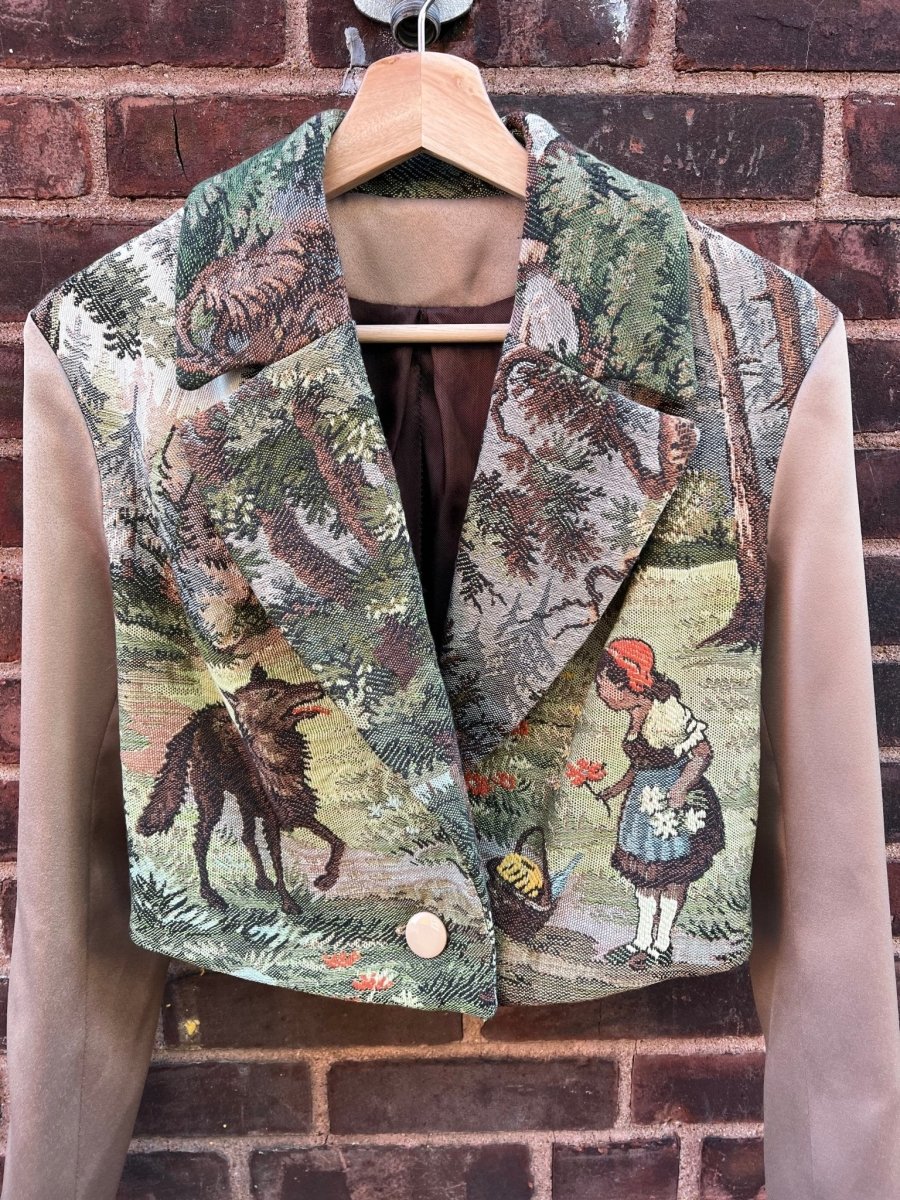 Vintage Tapestry Crop Jacket, "Red Riding Hood" Pattern - Stashe