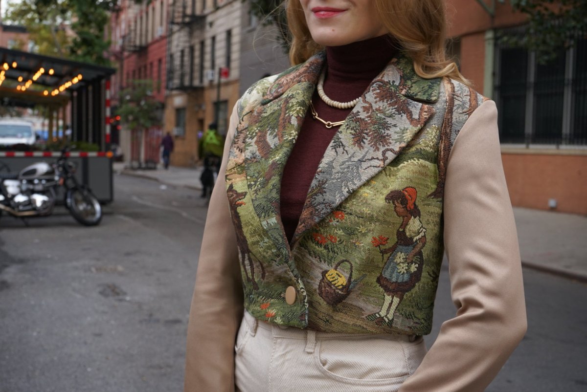 Vintage Tapestry Crop Jacket, "Red Riding Hood" Pattern - Stashe