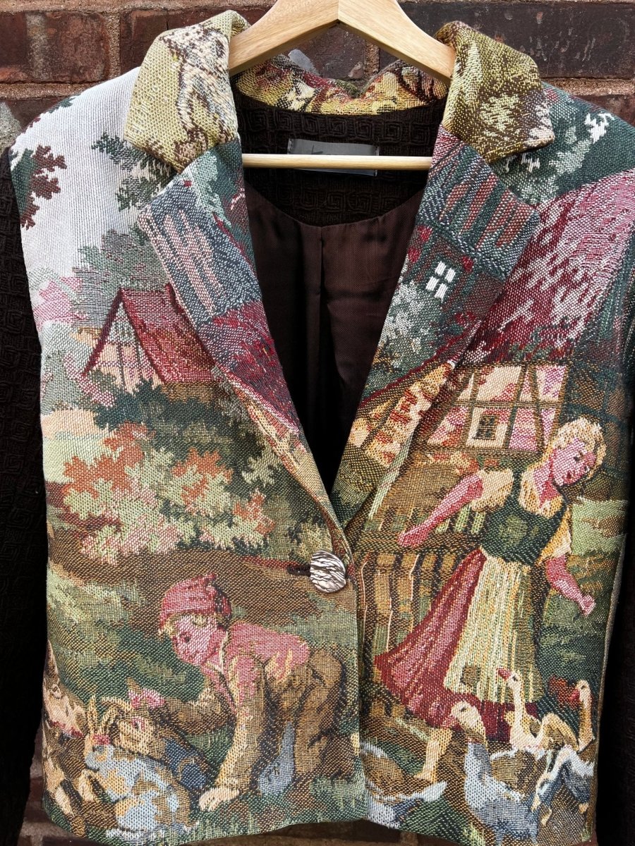 Vintage Tapestry Jacket, "A Girl and a Boy with Geese" Pattern - Stashe