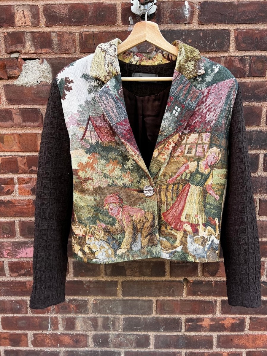 Vintage Tapestry Jacket, "A Girl and a Boy with Geese" Pattern - Stashe