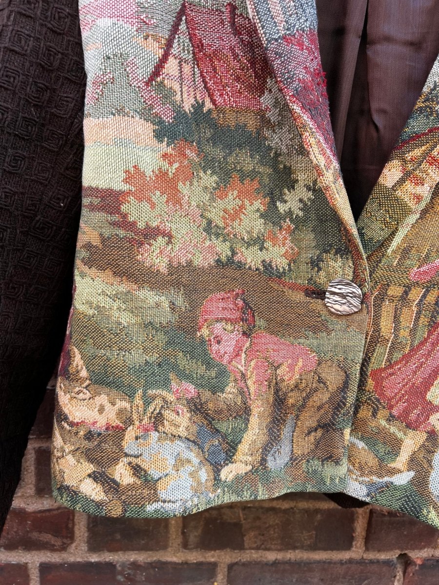 Vintage Tapestry Jacket, "A Girl and a Boy with Geese" Pattern - Stashe