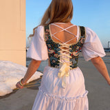 Lace-up Vintage Tapestry Corset Top, "Alpenglow” Pattern