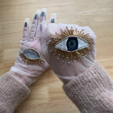 Hand Beaded Tulle Gloves, "Eyes” in White