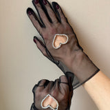 Short Gloves, "Heart" in Black