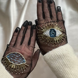 Hand Beaded Tulle Gloves, "Eyes” in Black