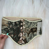 Vintage Tapestry Lace-up Corset Belt, “Deer Scene” pattern
