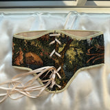 Vintage Tapestry Front Lace-up Corset Belt, “Forest Hares” pattern