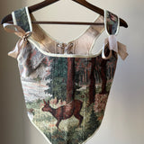 Lace-up Vintage Tapestry Corset Top, "Enchanted Woods” Pattern