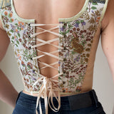 Lace-up Vintage Tapestry Corset Top, "Country Pond” Pattern