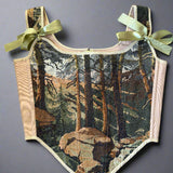 Lace-up Vintage Tapestry Corset Top, “Pine Ridge” Pattern