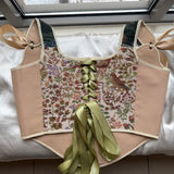 Lace-up Vintage Tapestry Corset Top, “Palm Grove”