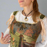 Lace-up Vintage Tapestry Corset Top, "Scenic Well in the Woods” Pattern