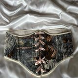Vintage Tapestry Lace-up Corset Belt, “Forest Scene” pattern