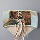 Vintage Tapestry Back Lace-up Corset Belt, “Summit”