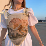 Lace-up Vintage Tapestry Corset Top, "Alpenglow” Pattern