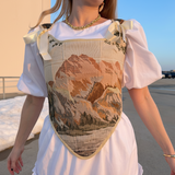 Lace-up Vintage Tapestry Corset Top, "Alpenglow” Pattern