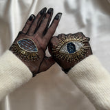 Hand Beaded Tulle Gloves, "Eyes” in Black
