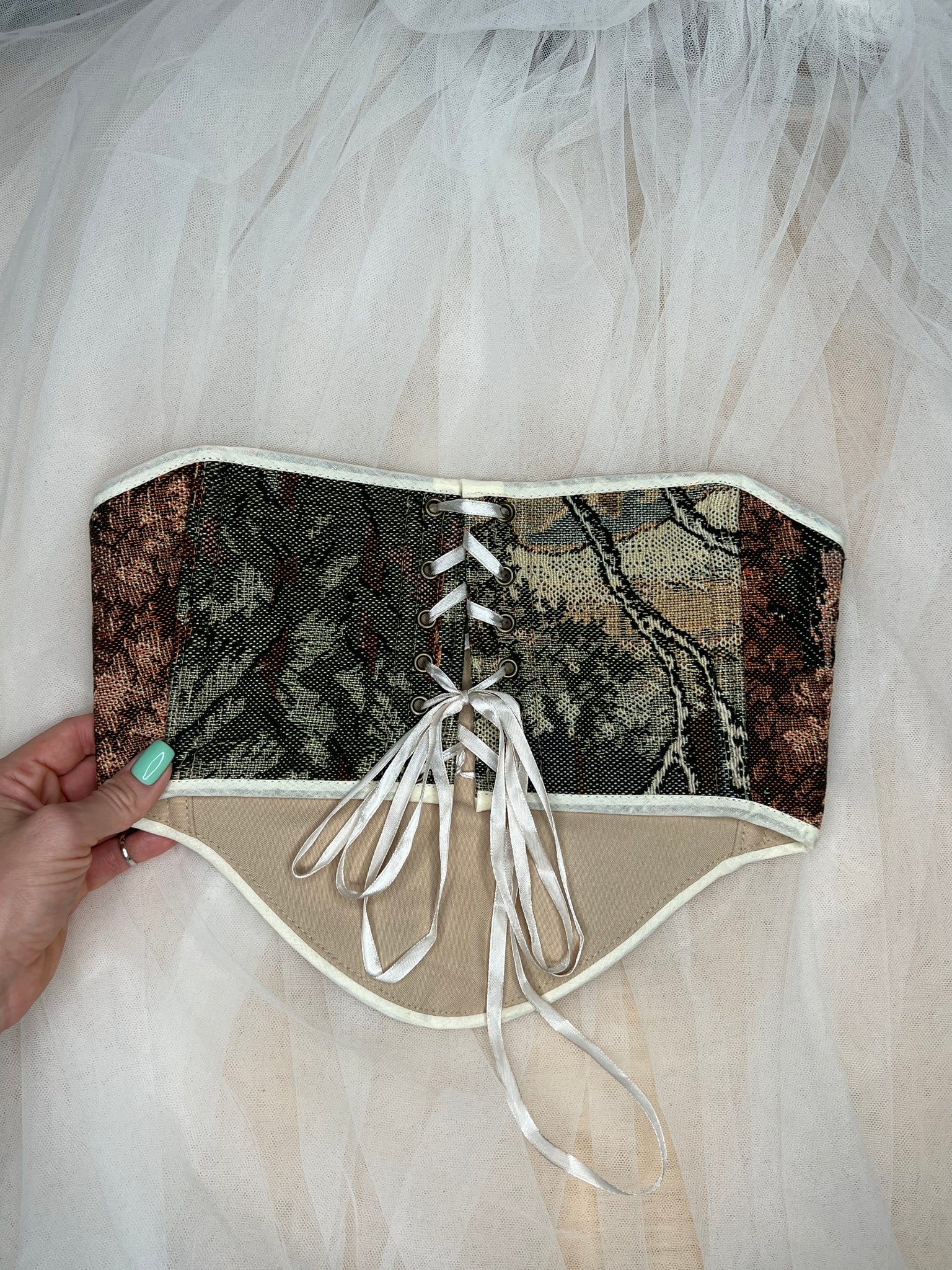 NEW Vintage Tapestry Back Lace-up Corset Belt, "Spring Flowers” pattern, Size XS-S (US 0-4)