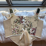 Lace-up Vintage Tapestry Corset Top, “Meadowlight”
