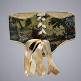 Vintage Tapestry Front Lace-up Corset Belt, “Brushline”