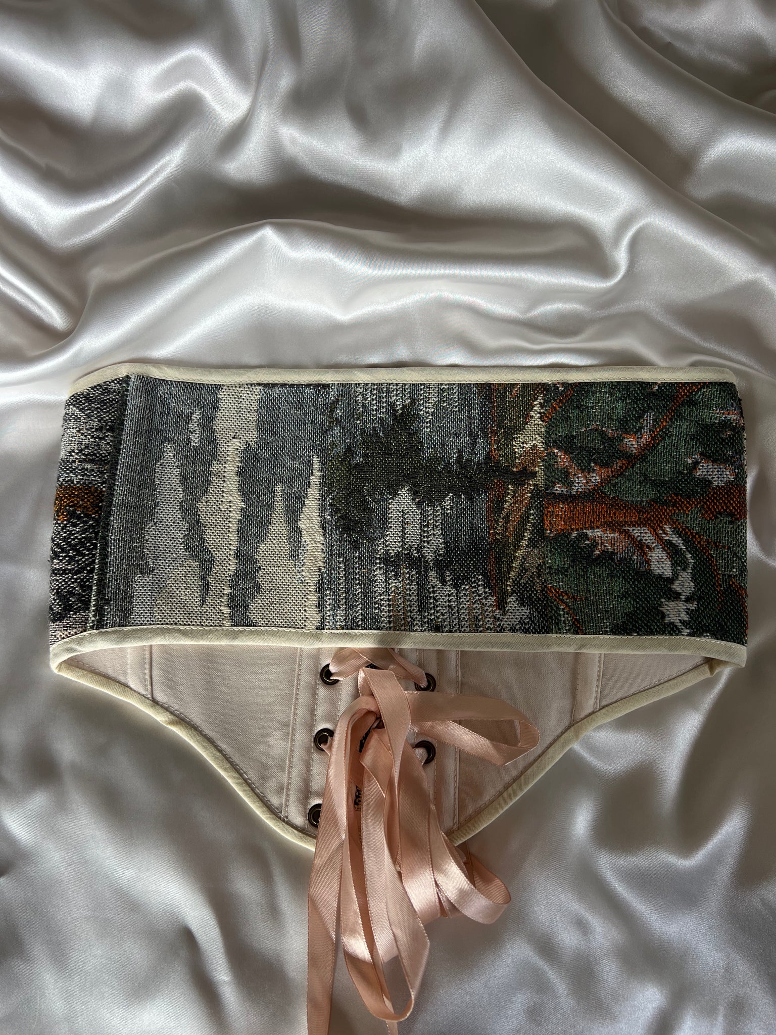 NEW Vintage Tapestry Lace-up Corset Belt, “Forest Scene” pattern, Size S-M (US 2-8)