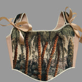Lace-up Vintage Tapestry Corset Top, “Palm Grove”