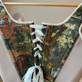Lace-up Vintage Tapestry Corset Top, “Forest Cottage” Pattern